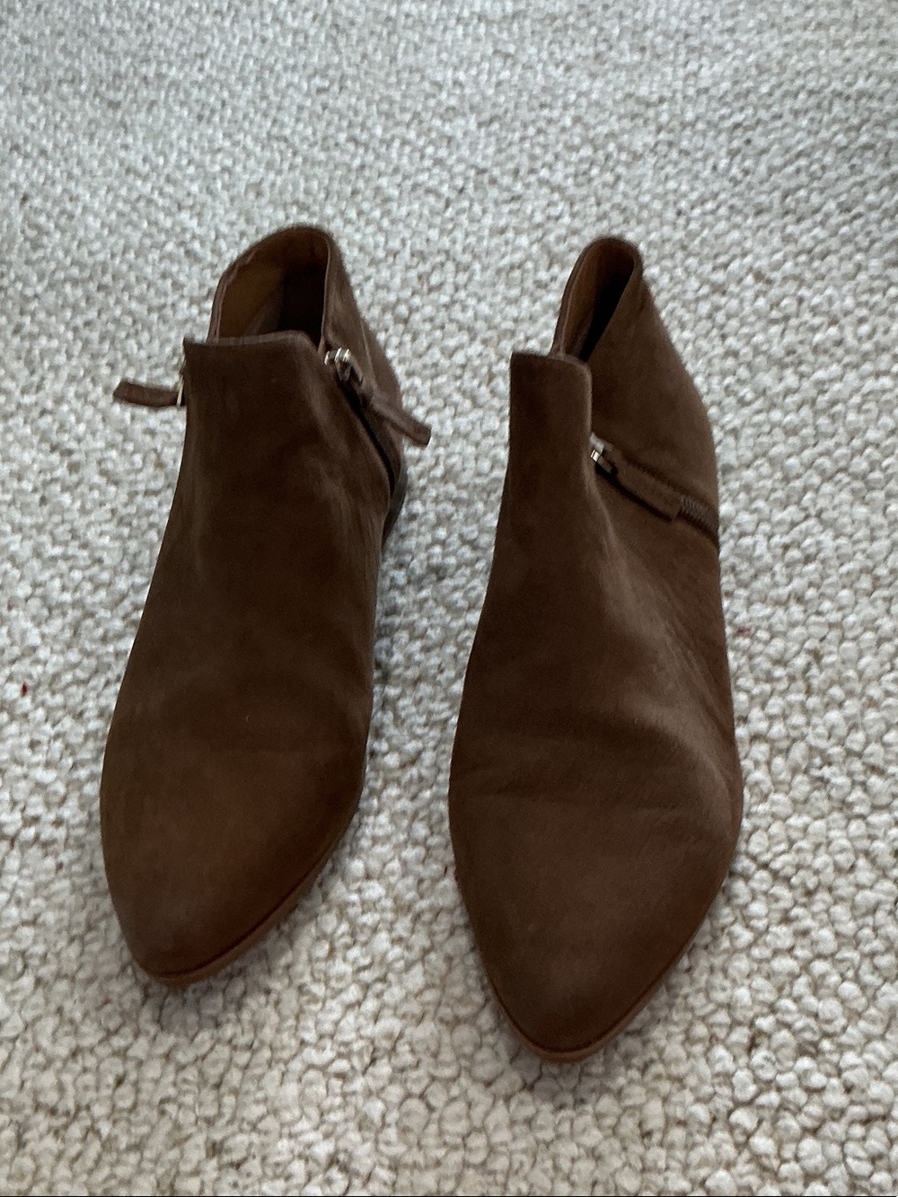 Franco Sarto Dark Brown Suede Pointed Ankle Booties with Side Zip